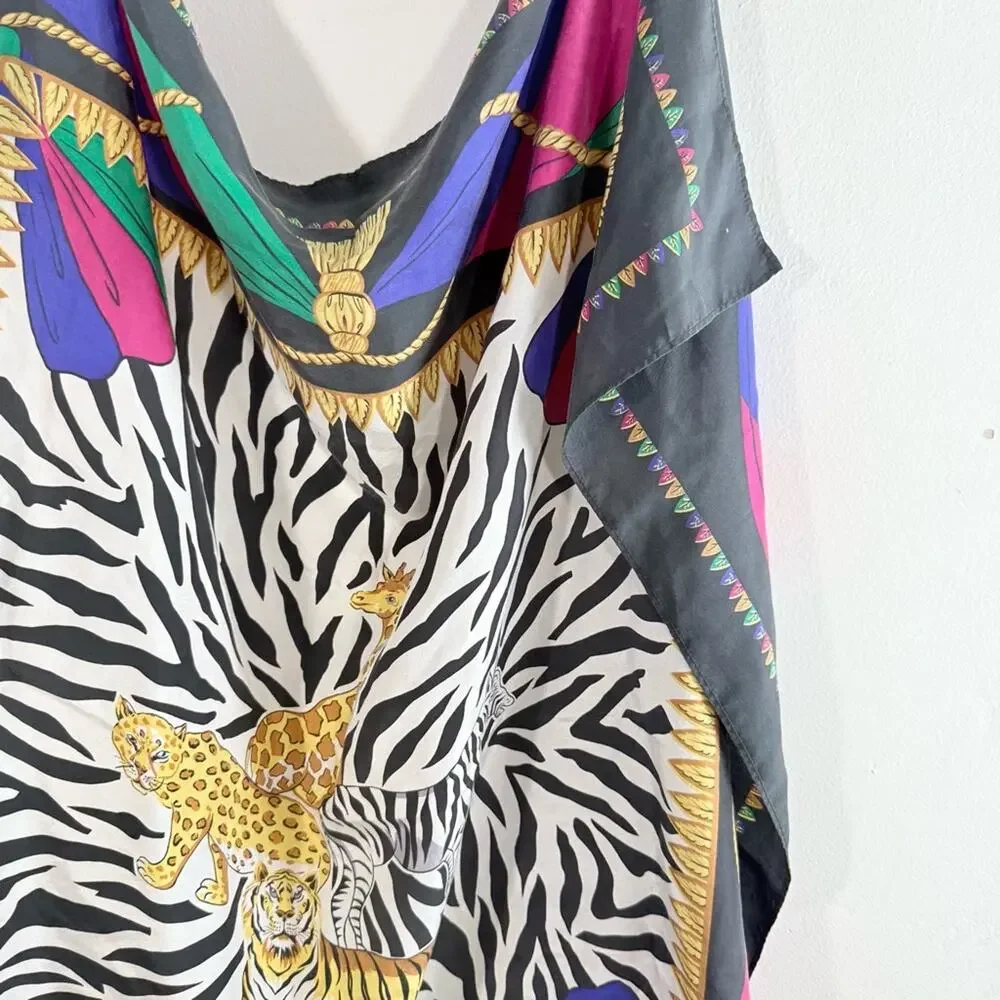Vintage Diane Von Furstenberg 100% Silk 80s 90s Animal Print Square Scarf